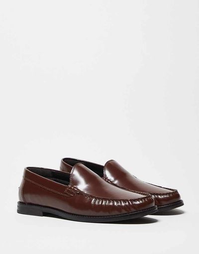 ASOS DESIGN ASOS DESIGN penny loafers in brown leather with ruching