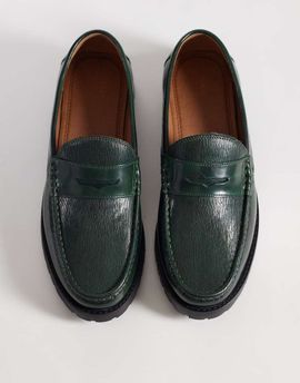 ASOS DESIGN ASOS DESIGN penny loafers in textured bottle green leather