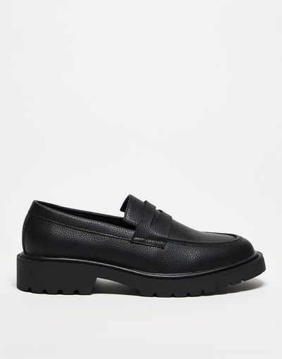 ASOS DESIGN ASOS DESIGN penny loafers with cleated soles in tumbled black