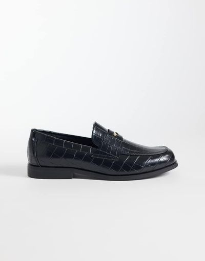 ASOS DESIGN ASOS DESIGN penny loafers with coin detailing in black croc