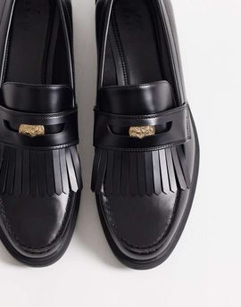 ASOS DESIGN ASOS DESIGN penny loafers with fringe and coin detail in black