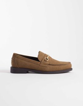 ASOS DESIGN ASOS DESIGN penny loafers with gold snaffle in taupe-Brown
