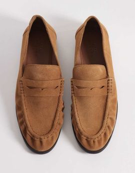 ASOS DESIGN ASOS DESIGN penny loafers with ruching in tan suede-Brown