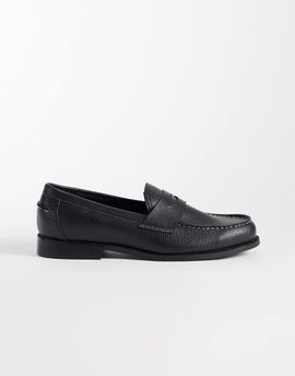 ASOS DESIGN ASOS DESIGN penny loafers with snaffle and contrast stitching in black saffiano