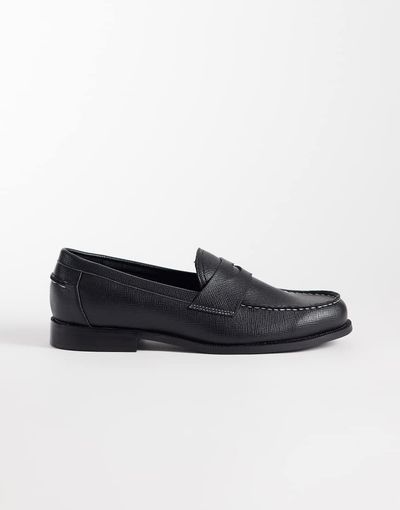 ASOS DESIGN ASOS DESIGN penny loafers with snaffle and contrast stitching in black saffiano