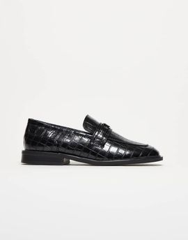 ASOS DESIGN ASOS DESIGN penny loafers with square toe in black faux croc with gold hardware