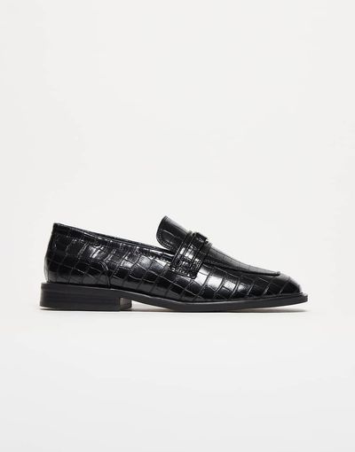 ASOS DESIGN ASOS DESIGN penny loafers with square toe in black faux croc with gold hardware