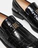 ASOS DESIGN ASOS DESIGN penny loafers with square toe in black faux croc with gold hardware - 2