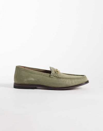 ASOS DESIGN ASOS DESIGN Penny snaffle loafers in khaki suede-Green