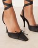 ASOS DESIGN ASOS DESIGN Peony tie leg detail high heel shoes in black satin - 2