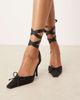 ASOS DESIGN ASOS DESIGN Peony tie leg detail high heel shoes in black satin - 3