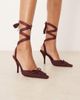 ASOS DESIGN ASOS DESIGN Peony tie leg detail high heel shoes in plum satin-Purple - 1