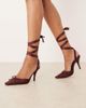 ASOS DESIGN ASOS DESIGN Peony tie leg detail high heel shoes in plum satin-Purple - 2