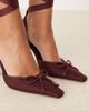 ASOS DESIGN ASOS DESIGN Peony tie leg detail high heel shoes in plum satin-Purple - 3