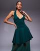 ASOS DESIGN ASOS DESIGN peplum halterneck maxi dress with sheer skirt in bottle green in scuba-style fabric - 3