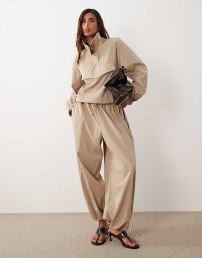 ASOS DESIGN ASOS DESIGN performance fabric funnel neck balloon jacket in stone - part of a set-Neutral