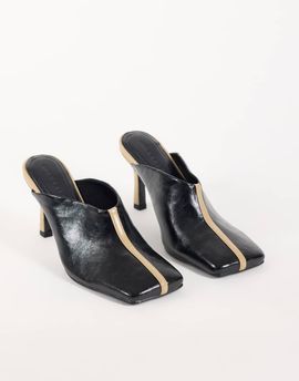 ASOS DESIGN ASOS DESIGN Perla square toe high heeled mules in black and beige