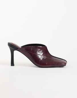 ASOS DESIGN ASOS DESIGN Perla square toe high heeled mules in burgundy and black-RED