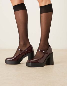 ASOS DESIGN ASOS DESIGN Peso platform Mary Jane high heel shoes in burgundy patent-Red