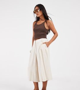 ASOS DESIGN ASOS DESIGN Petite Tailored high waist culotte with linen in natural-NEUTRAL