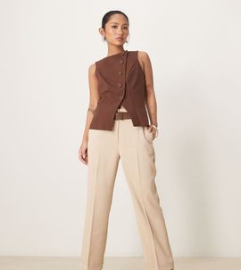 ASOS DESIGN ASOS DESIGN Petite tailored slim straight pants with belt in stone-No color