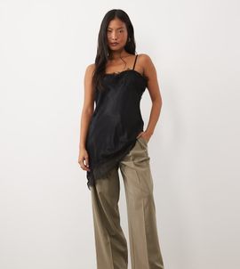 ASOS DESIGN ASOS DESIGN Petite tailored wide leg pants with pleat detail in olive heather-Green