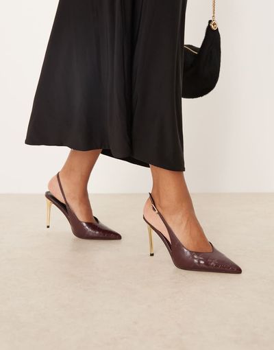 ASOS DESIGN ASOS DESIGN Phoenix slingback electroplated high heel shoes in burgundy-Red