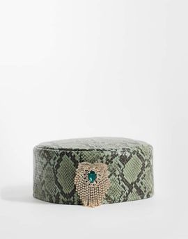 ASOS DESIGN ASOS DESIGN pillbox hat in green snake print with brooch detail