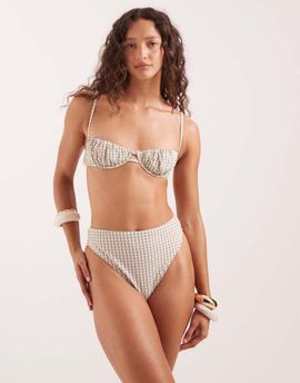 ASOS DESIGN ASOS DESIGN Piper paper touch Azores high waist high leg bikini bottoms in plaid print-White