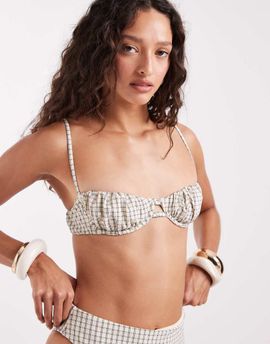 ASOS DESIGN ASOS DESIGN Piper Paper touch underwire balconette bikini top in plaid print-White