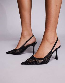 ASOS DESIGN ASOS DESIGN Piper slingback high heel shoes in black lace