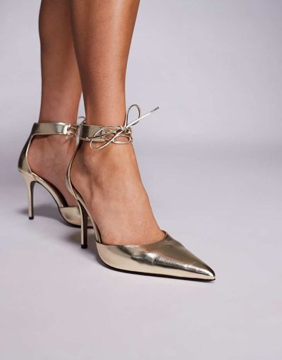 ASOS DESIGN ASOS DESIGN Pippi lace up detail high heeled pumps in gold