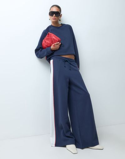 ASOS DESIGN ASOS DESIGN pique sporty panel sweatpants in blue and cream-Navy