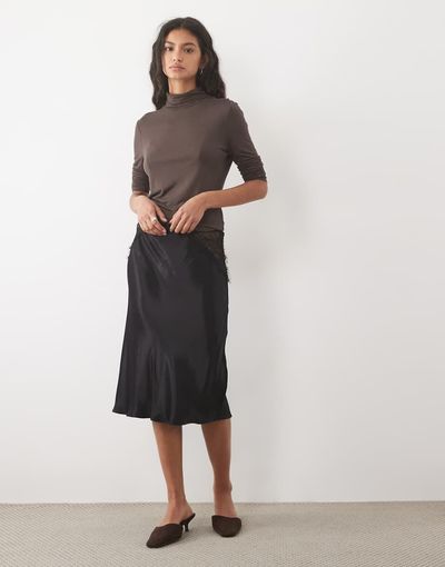 ASOS DESIGN ASOS DESIGN placed lace bias midi skirt-Black