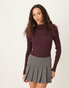 ASOS DESIGN ASOS DESIGN placement rib knit high neck top in plum-Purple