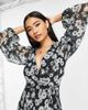 ASOS DESIGN ASOS DESIGN pleated mini wrap dress in monochrome floral-Multi - 2