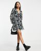 ASOS DESIGN ASOS DESIGN pleated mini wrap dress in monochrome floral-Multi - 3