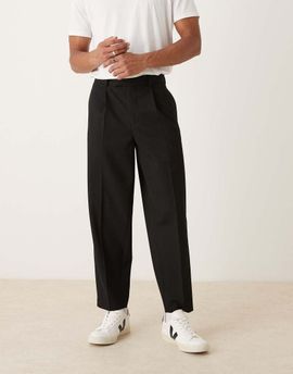 ASOS DESIGN ASOS DESIGN pleated oversized tapered dress pants in black microtexture