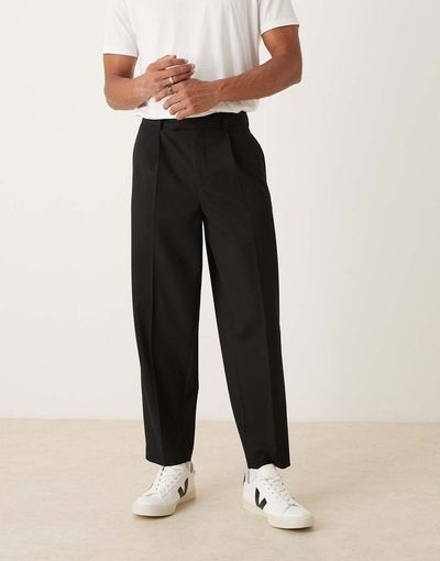 ASOS DESIGN ASOS DESIGN pleated oversized tapered dress pants in black microtexture