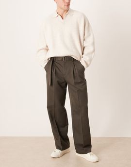 ASOS DESIGN ASOS DESIGN pleated wide leg belted dress pants in charcoal-Gray