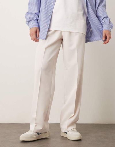 ASOS DESIGN ASOS DESIGN pleated wide leg dress pants with double belt loops in white