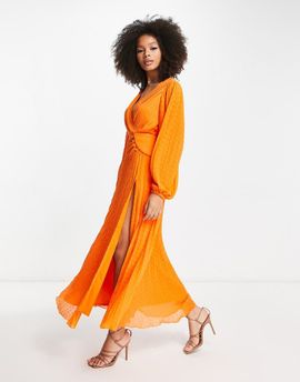 ASOS DESIGN ASOS DESIGN pleated wrap button detail maxi dress in orange