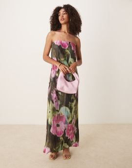 ASOS DESIGN ASOS DESIGN plisse bandeau maxi dress in smudge floral-Multi