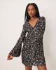 ASOS DESIGN ASOS DESIGN plisse long angel sleeve wrap front mini dress in daisy print-Multi - 4