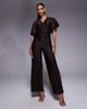 ASOS DESIGN ASOS DESIGN plisse plunge short sleeve wrap waist jumpsuit in chocolate-Brown - 1