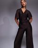 ASOS DESIGN ASOS DESIGN plisse plunge short sleeve wrap waist jumpsuit in chocolate-Brown - 2