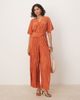 ASOS DESIGN ASOS DESIGN plisse plunge short sleeve wrap waist jumpsuit in rust-Orange - 1