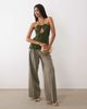ASOS DESIGN ASOS DESIGN plisse ring halter neck bandeau detail top in khaki-Green - 2