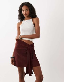 ASOS DESIGN ASOS DESIGN plisse ruched drape detail mini sarong skirt in wine-Red