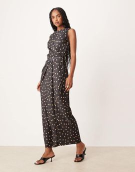 ASOS DESIGN ASOS DESIGN plisse sleeveless wrap tie front maxi dress in polka dots-Multi